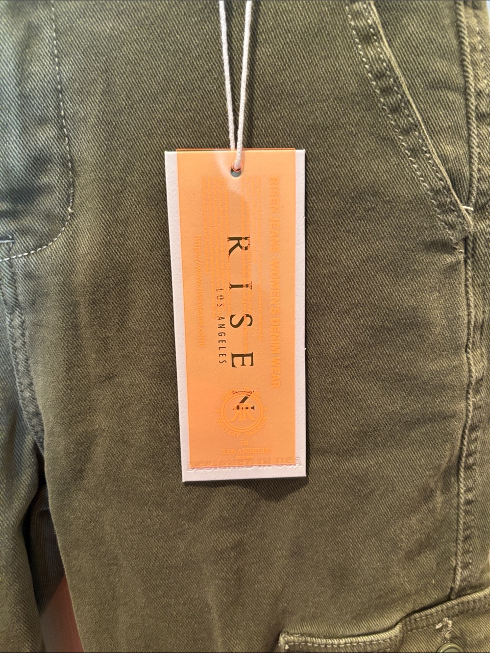 Risen Jeans Olive Green High Rise Cargo Pants Utility Stretch NWT Size 3 26 - Picture 3 of 6